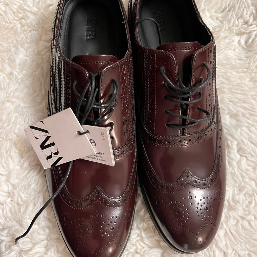 Zara Burgundy Brogue Oxfords